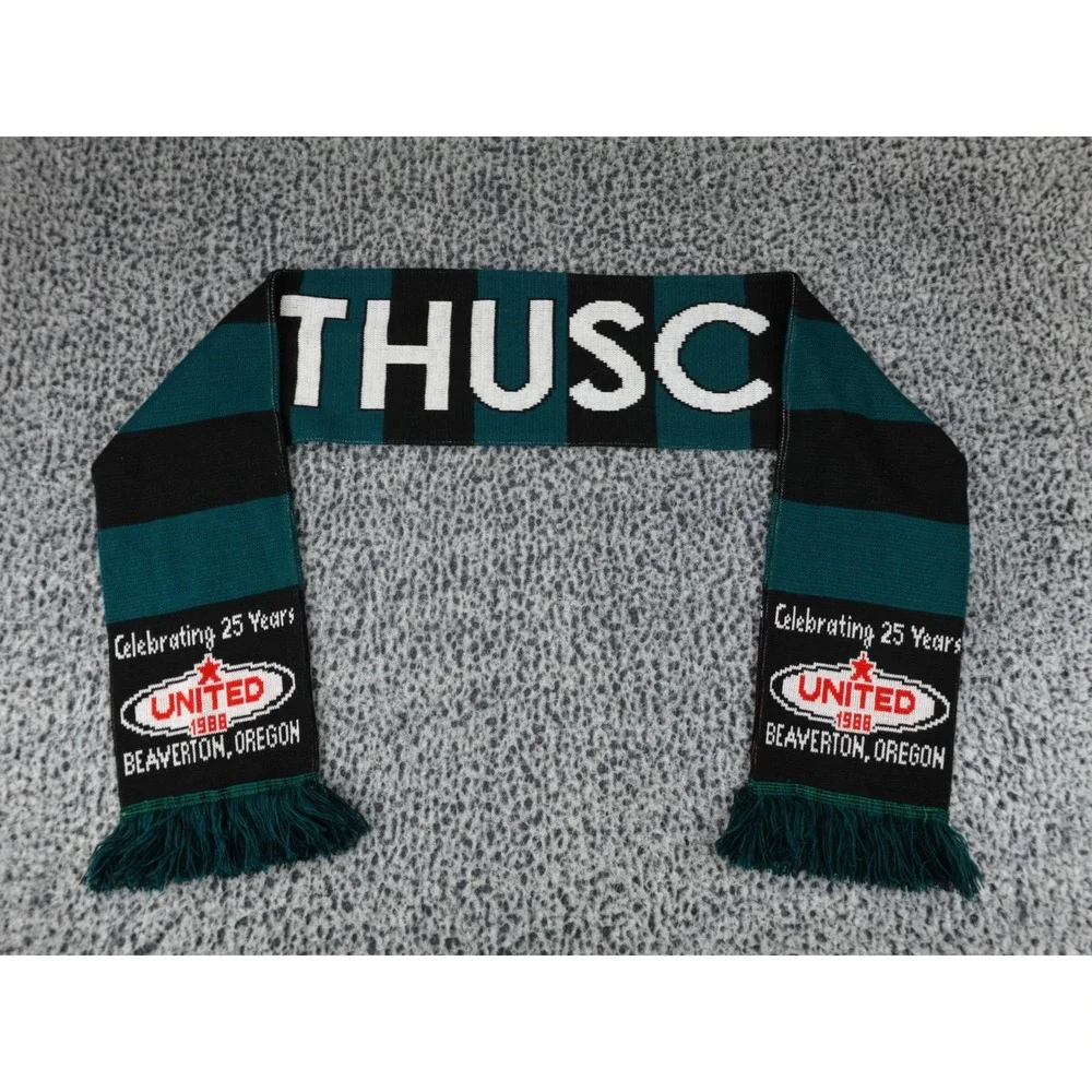 THUSC Soccer Scarf Beaverton Oregon United 1988 25 Years Teal Black Knit OS‎